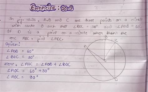 in figure 10.36 A, B and C are three points on a circle with Centre O ...