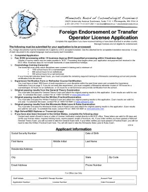 Fillable Online mn Foreign Endorsement or Transfer Operator License ...