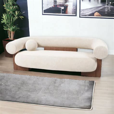 Fabrice 2 Seater Walnut Wood & Boucle Sofa – Nismaaya Decor