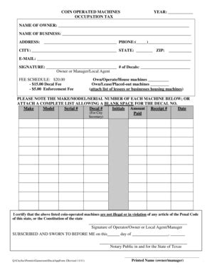 Fillable Online COIN OP APPLICATION Fax Email Print - pdfFiller