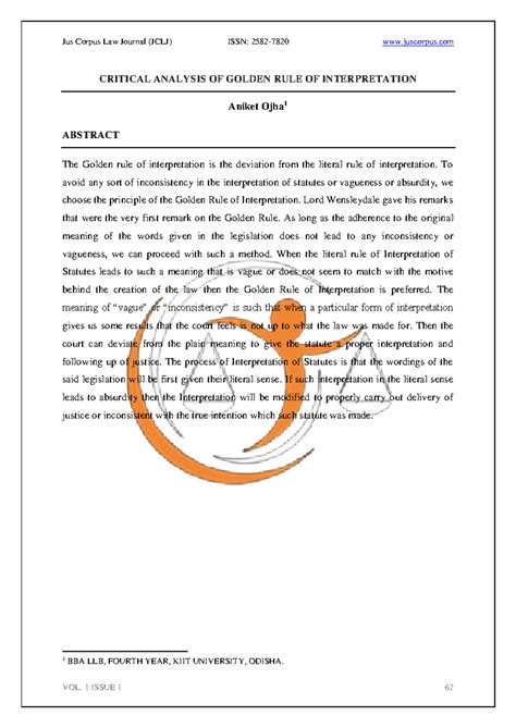 Golden rule of interpretation of statutes - CRITICAL ANALYSIS OF GOLDEN ...