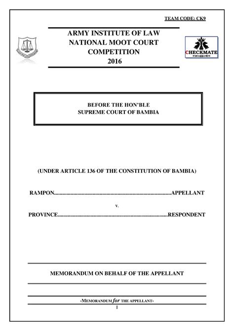 Moot court - Mmmmnnnnnnnn - TEAM CODE: CK -MEMORANDUM for THE APPELLANT ...