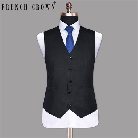 Charcoal Checks-Plaid Premium Wool Blend Wedding Waistcoats For Men.