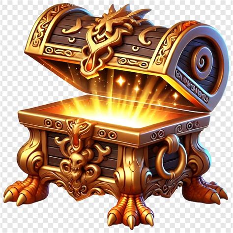Cartoonish 3d golden treasure chest isolated on transparent background ...