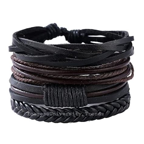 University Trendz Black Leather Handmade Woven Bracelet for Men & Women ...