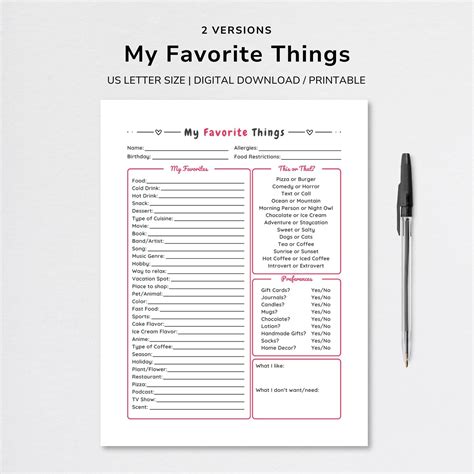 My Favorite Things List, Favorite Things List, Get to Know You, Get to ...