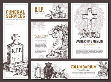 Funeral service hand drawn design banners, sketch illustration for ...
