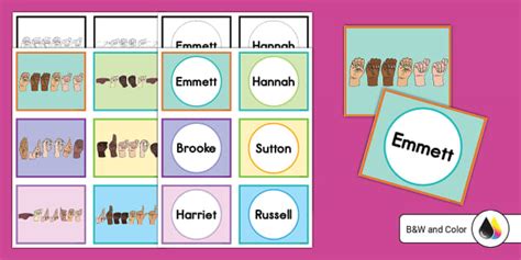 ASL Fingerspelling Names With Double Letters Matching Cards