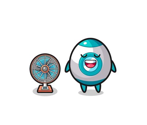 Cute rocket is standing in front of the fan | Premium Vector