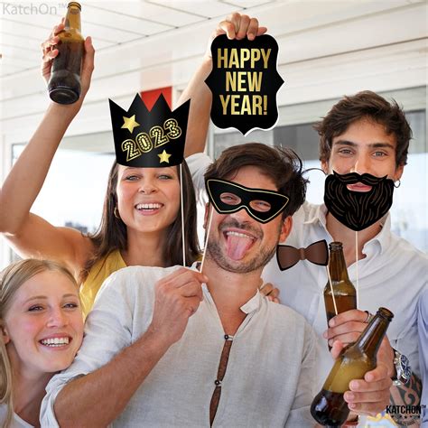Buy Large, New Year Photo Booth Props 2023 – Pack of 26 | Black, Gold ...
