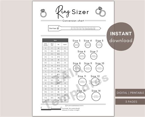 Printable Ring Sizer | Accurate Ring Size Finder | Measuring Tool | International Ring Size ...