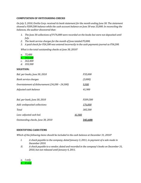 1ST EXAM Answer KEY 3 - COMPUTATION OF OUTSTANDING CHECKS On July 5 ...