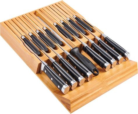 Utoplike in-Drawer Bamboo Knife Block, Drawer Knife Set Storage, Knife Organizer and Holder with ...