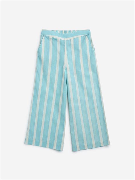 Buy Utsa Kids Girls Aqua Striped Cotton-Blend Ethnic Pants - (2-8yrs ...