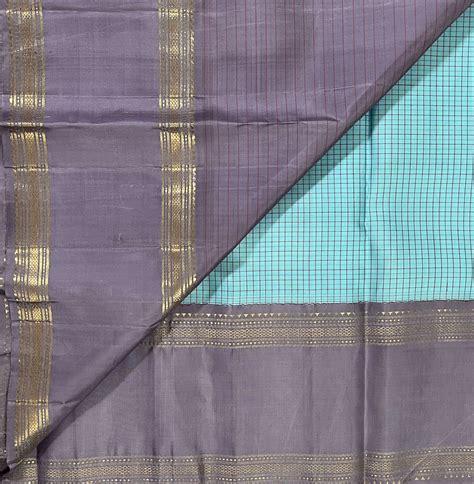 Handwoven Checked Kancheevaram Silk Saree in Arctic Blue and Lilac - 1 ...