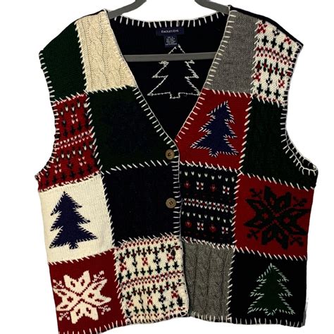Eagle's Eye Christmas Sweater Vest LARGE Patchwork Ho… - Gem