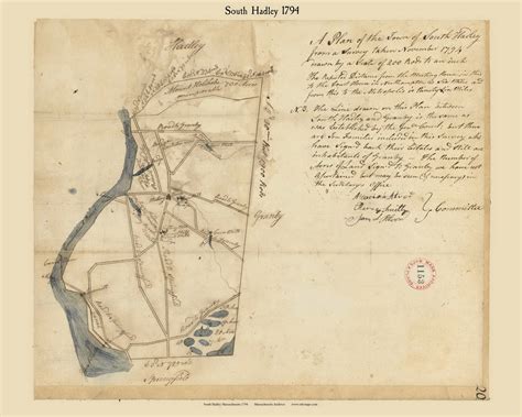 South Hadley, Massachusetts 1794 Old Town Map Reprint - Roads Place ...