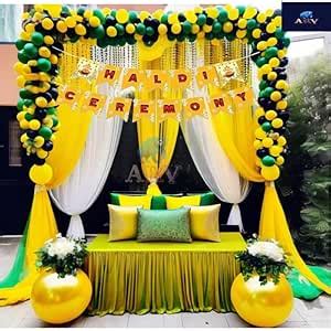 Haldi Ceremony Backdrop Decoration Set with Balloons - Wedding and ...