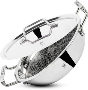 Omichef Triply Stainless Steel Honey Comb Kadhai 26 cm diameter with ...