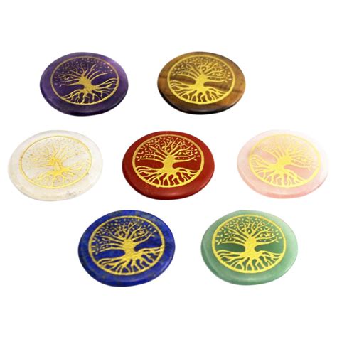 C2K Set of 7 Crystal Engraved Gemstone Palm Stone Reiki Stone for ...