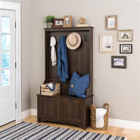 Prepac Entryway Hall Tree with Cabinet - Espresso Finish, Double Coat ...