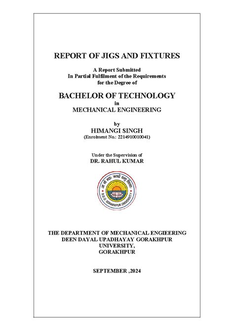 Report on Jigs and Fixtures - B.Tech in Mechanical Engg (052556) - Studocu