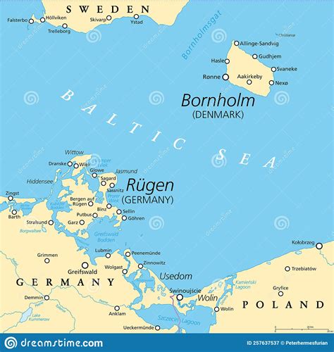 Political Map of Danish Island Bornholm, and German Island Ruegen Stock Vector - Illustration of ...