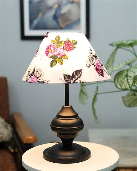 Buy Homesake® Black Metal Table Lamp with Fabric Shade, B22 Holder, Urn ...