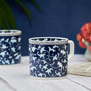 GOLDEN QUEEN'S Handcrafted Indigo Floral Tea & Coffee Cups - Set of 6 ...