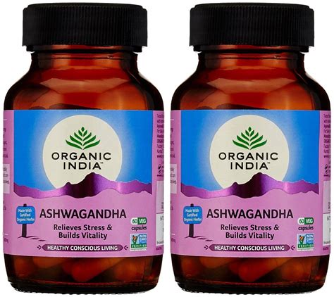 Buy ORGANIC INDIA Ashwagandha Capsules - 60 Veg Capsules (Pack of 2 ...