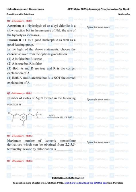 Haloalkanes and Haloarenes - JEE Main 2023 Chapter Questions ...