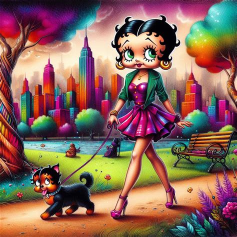 Solve Betty Boop walking her dog in the park jigsaw puzzle online with ...
