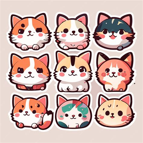 Premium Vector | Set of stickers with many emotions cat anime character ...