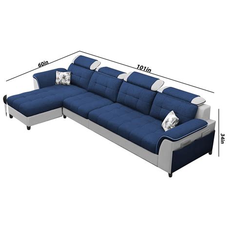 Casaliving Ella LHS 6 Seater L Shape Sofa Set for Living Room (Blue Gr