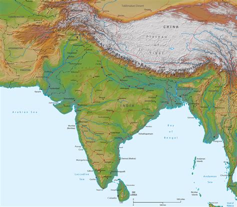 Physical Map of India - Asia