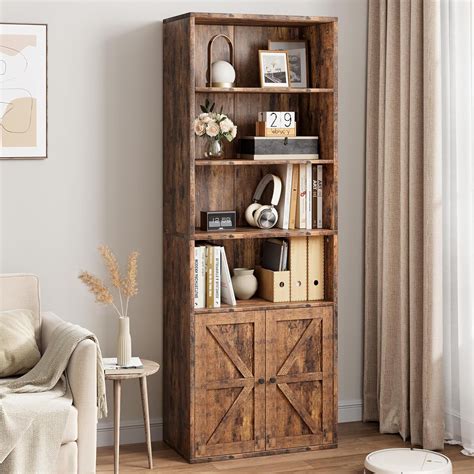 IDEALHOUSE Bookcase with Doors Bookshelf 11.8in Depth Display Storage Shelves 71.4in Tall ...