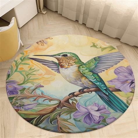 Flower Hummingbird Washable Round Rug -Circle Area Rugs for Bedroom ...