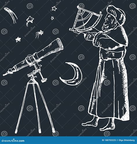 Astronomy Sketch Vector Illustration of Ancient Astronom Using Sextant ...