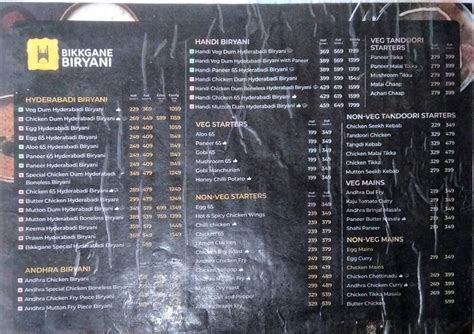 Menu at Bikkgane Biryani, Lucknow