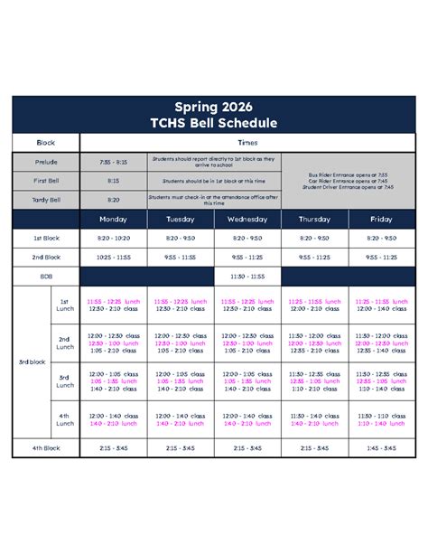 TCHS Spring 2026 Bell Schedule: Block Times & Details - Studocu
