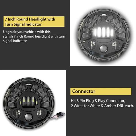 7 Inch Round Headlight with Turn Signal Indicator & Hi/Low Beam for Bu ...