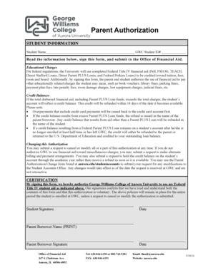 Fillable Online Parent Authorization STUDENT INFORMATION Student Name ...