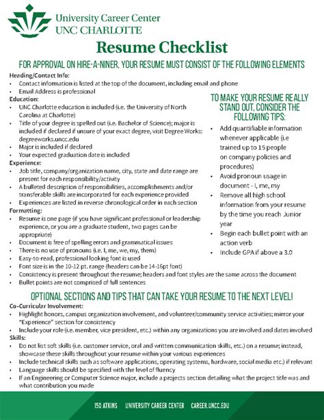 Resume Checklist - FOR APPROVAL ON HIRE-A-NINER, YOUR RESUME MUST ...