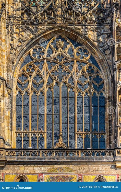Ornate Gothic Window, Detail of the Gothic Architecture of St. Vitus ...