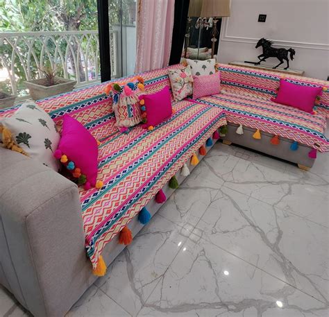 Rainbow Aztech Tassel Sofa Cover: Anti-Slip, Heavyduty Fabric, Scratch ...