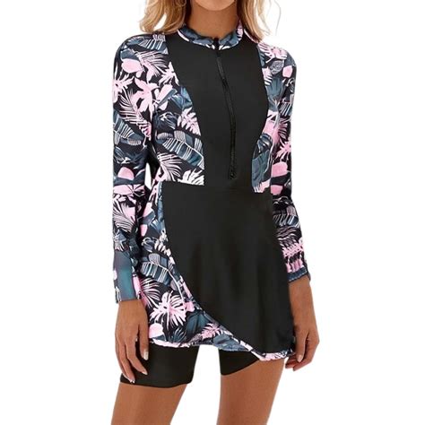 Plus Size Swimsuit for Women Long Sleeve Split Surfing Outfit with ...