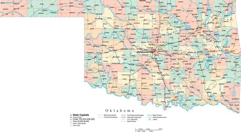 Oklahoma Digital Vector Map with Counties, Major Cities, Roads, Rivers ...