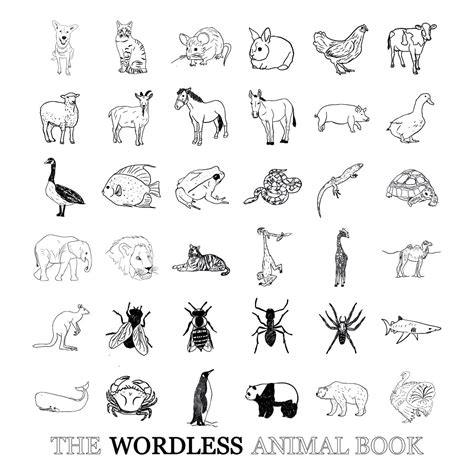 The Wordless Animal Book: 36 Black and White Animal Illustrations for ...