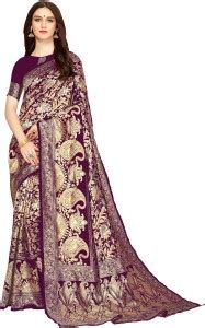 Buy Kedar Fab Woven, Self Design Banarasi Jacquard Purple Sarees Online ...