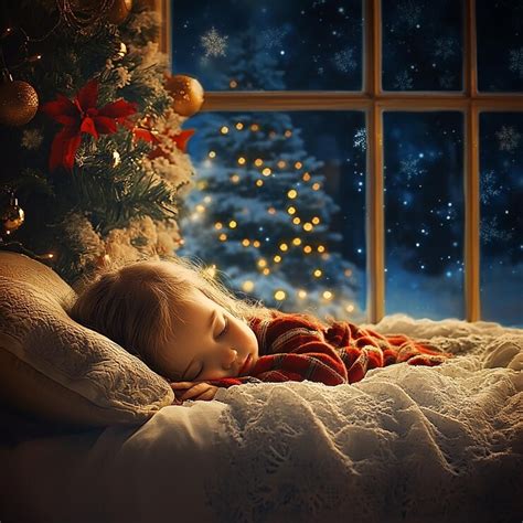 Kid sleeping by the window santa outside christmas scene | Premium AI ...